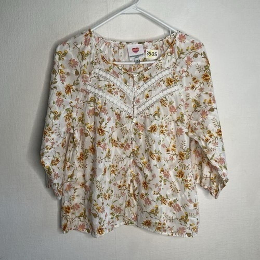 Anthropologie Hester & Orchard Floral 3/4 Slv. Lace Peasant Blouse Women M China